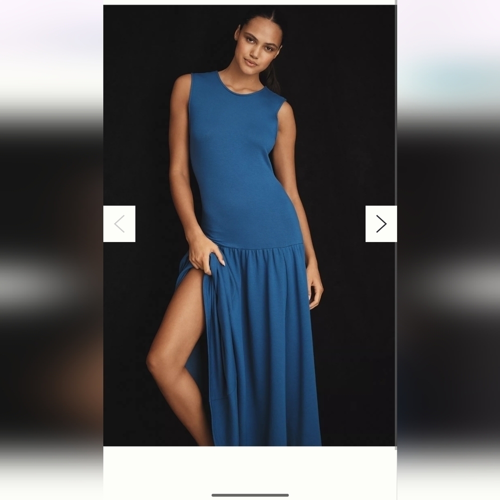 Anthropologie Sleeveless Sapphire Maxi Dress with Side Slit